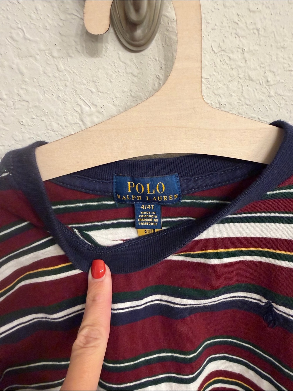 Polo by Ralph Lauren Kids 4T Striped Crewneck Shirt - Burgundy/Navy